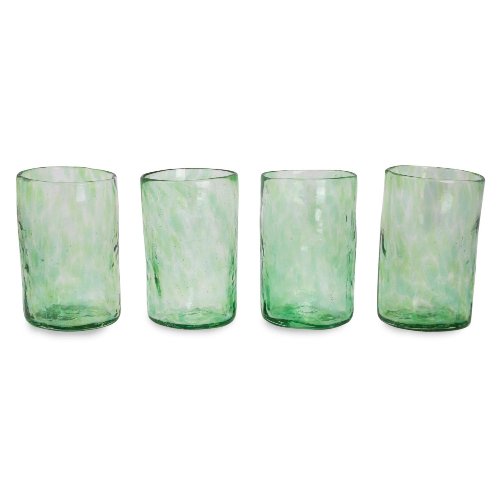NOVICA Artisan Handblown Glass Tumblers Green Mexico Tableware Drinkware Recycled Greenery Green Mist Set of 4
