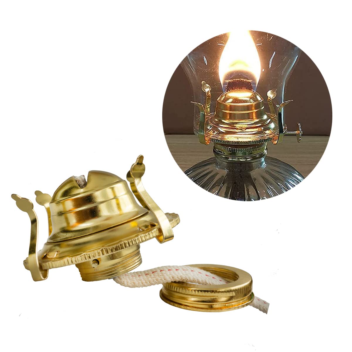 #2 Kerosene Lamp Burner/ Brass Plated Burner/ Oil Lamp Replacement Parts/ Oil Lamp Chimney Holder for Antique Hurricane Lamps (Gold) - Image 2