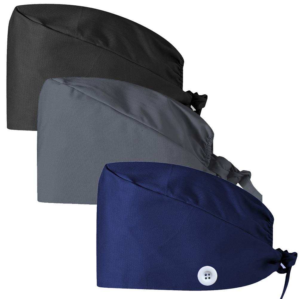 LUCKYBUNNY3PCS Cute Teeth Working Cap with Button, Women Men Breathable Lace Up Sweatband Work Hat Hair Cover