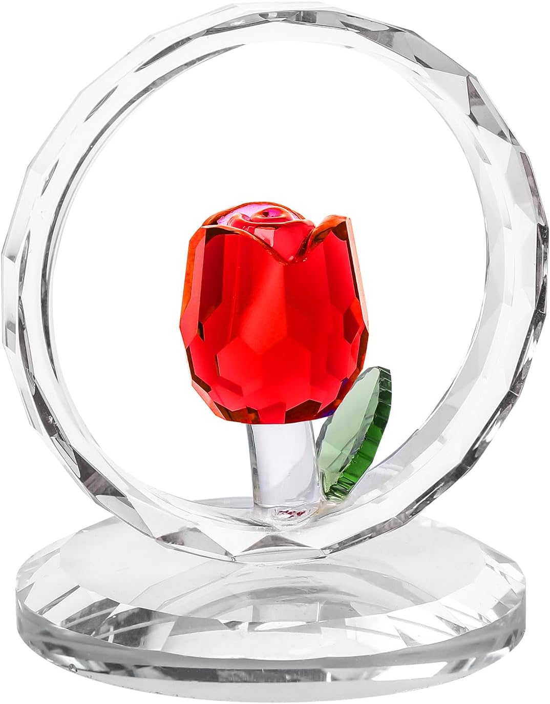 LONGWIN Crystal Tulips Flower Figurines with a Outer Circular Ring, Glass Spring Bouquet Collectible Figurines Home Decor Cobalt Blue