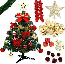 Árvore De Natal 60cm Decorada Completa Com Enfeites Vermelho e Dourado Pequena Mesa Balcão Decoração