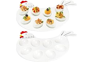 2 Pack Deviled Egg Platter Tray, Ceramic Hen Modelling 8-Cup Egg Dish