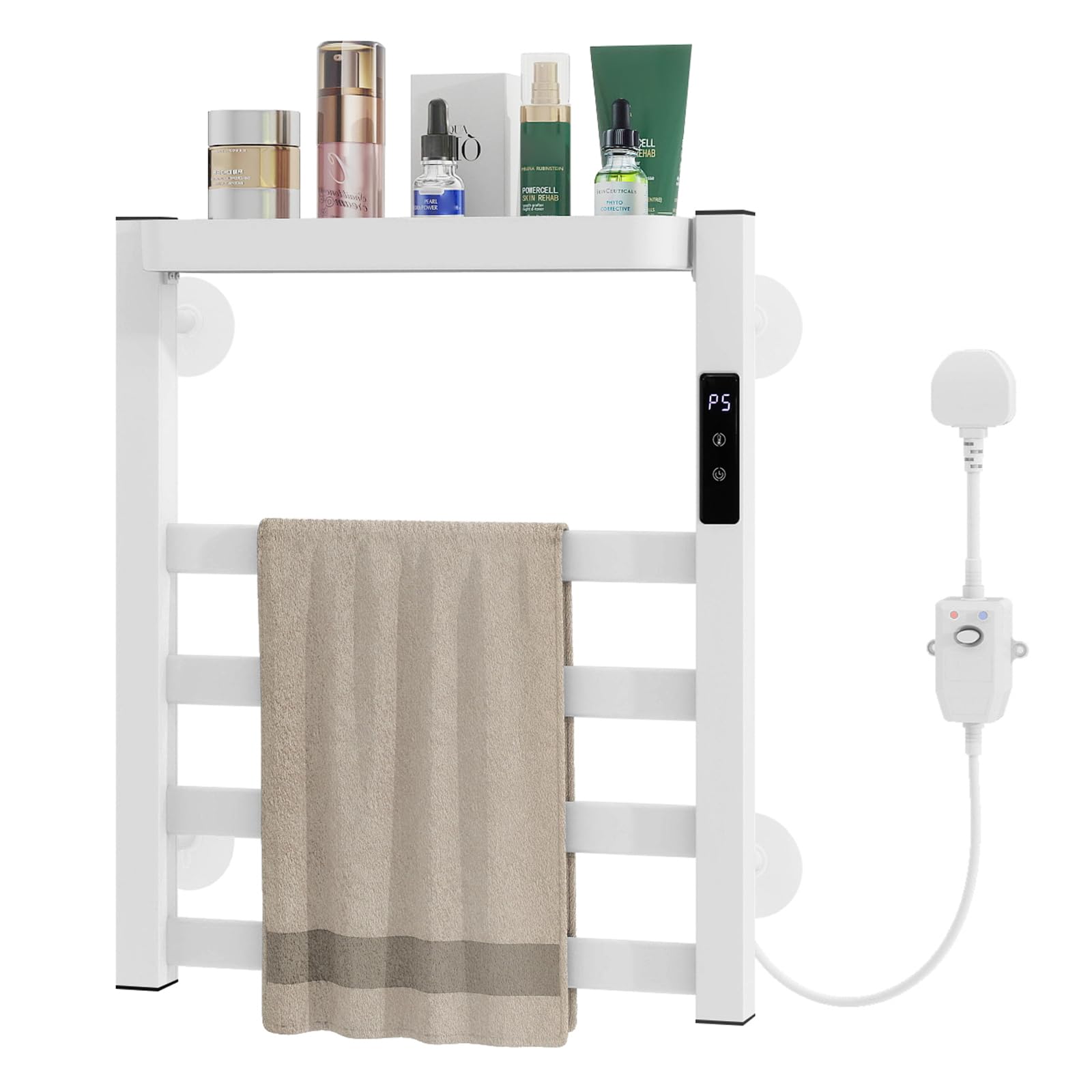 ZealWe Towel Warmer, Wall Mounted Aluminum Heated Towel Rail with Top Shelf and 9H Timer, Electric Towel Heaters Drying Rack with Touch Panel for Bathroom, White