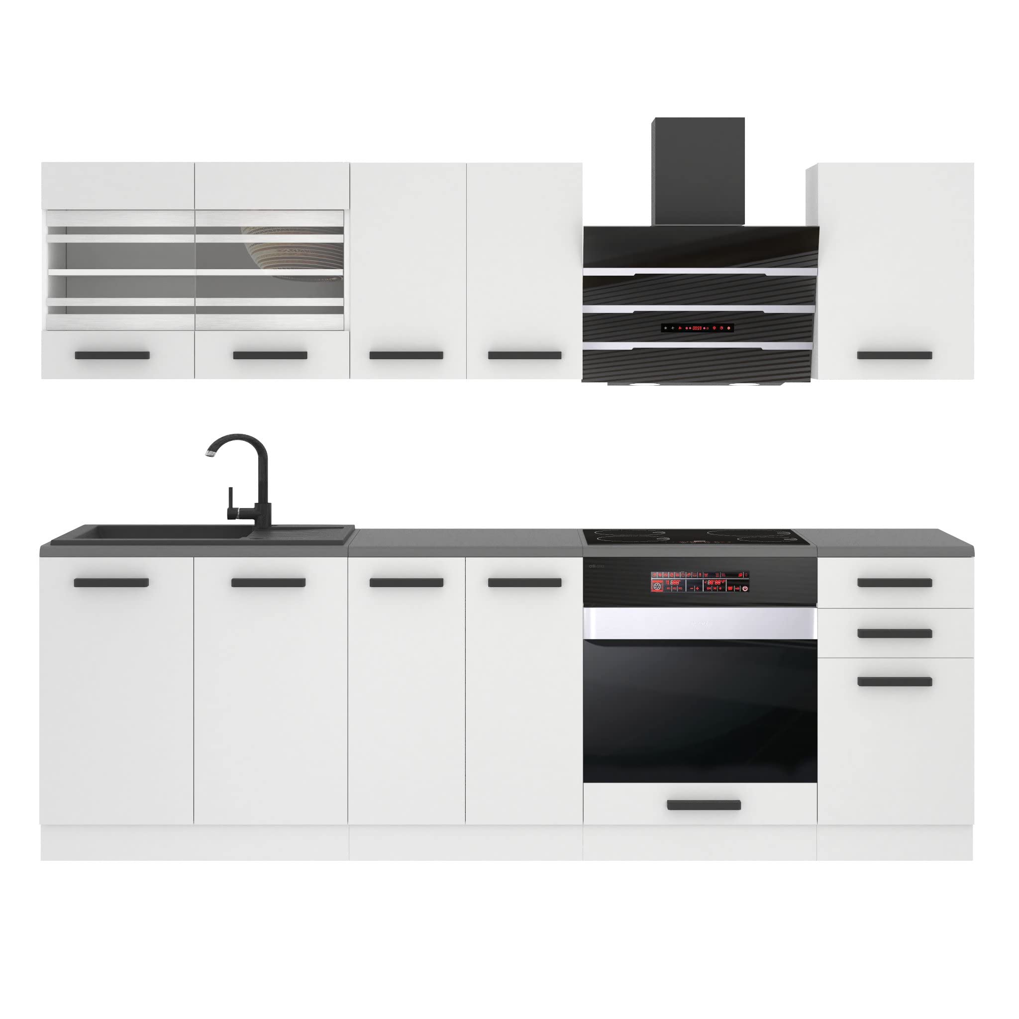 Belini cucina 240 cm Margaret, con piano di lavoro, Bianco opaco