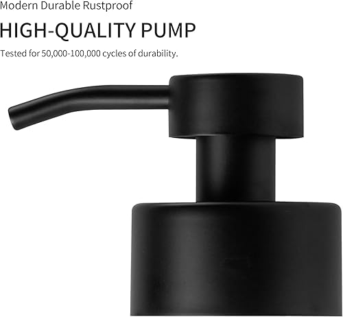 Miniatura 3 de Dispensador de jabón de vidrio grueso con bomba de acero inoxidable, dispensadores de jabón líquido de mano de baño negro de 12 onzas, dispensador