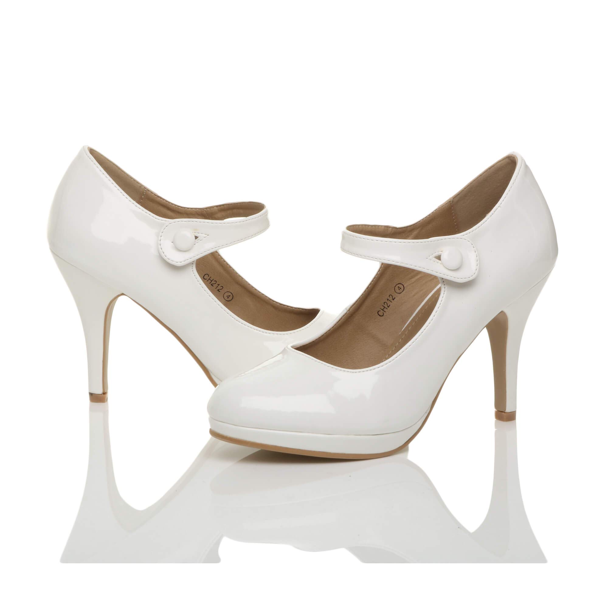 AJVANIWomens Ladies Medium high Heel Mary Jane Strap Party Evening Smart Work Court Shoes Pumps Size