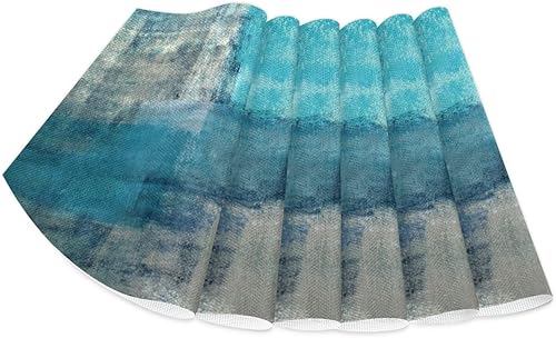 Miniatura 8 de Juego de 4 manteles individuales abstractos modernos de plástico PVC color turquesa y gris, lavables, resistentes al calor, antideslizantes, para