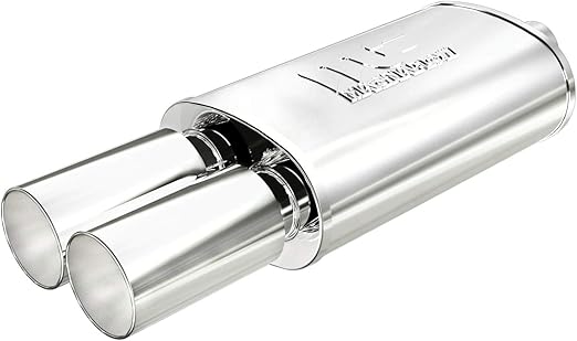 MagnaFlow Performance Exhaust Muffler 14816: 2.25"/3.5" Inlet/Outlet, 5x8x14" Oval, Stainless Steel, Brushed Finish