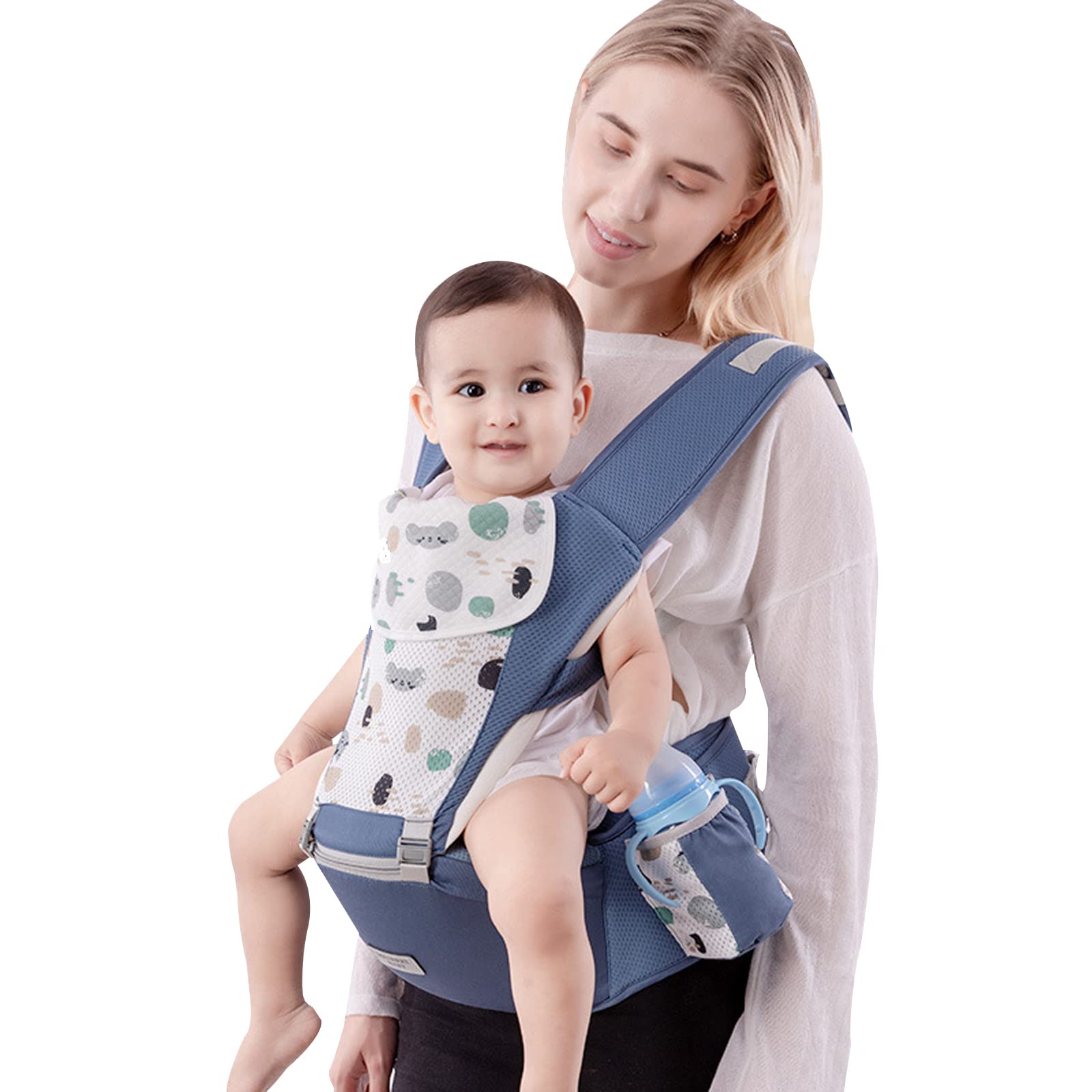 SONARIN Multifunción Mochila Portabebés con Asiento de Cadera,Portabebés Ergonómico Algodón Portador de Bebé Transpirable para Recién Nacidos Niños 0-36 Meses,Todas las Posiciones(Azul)