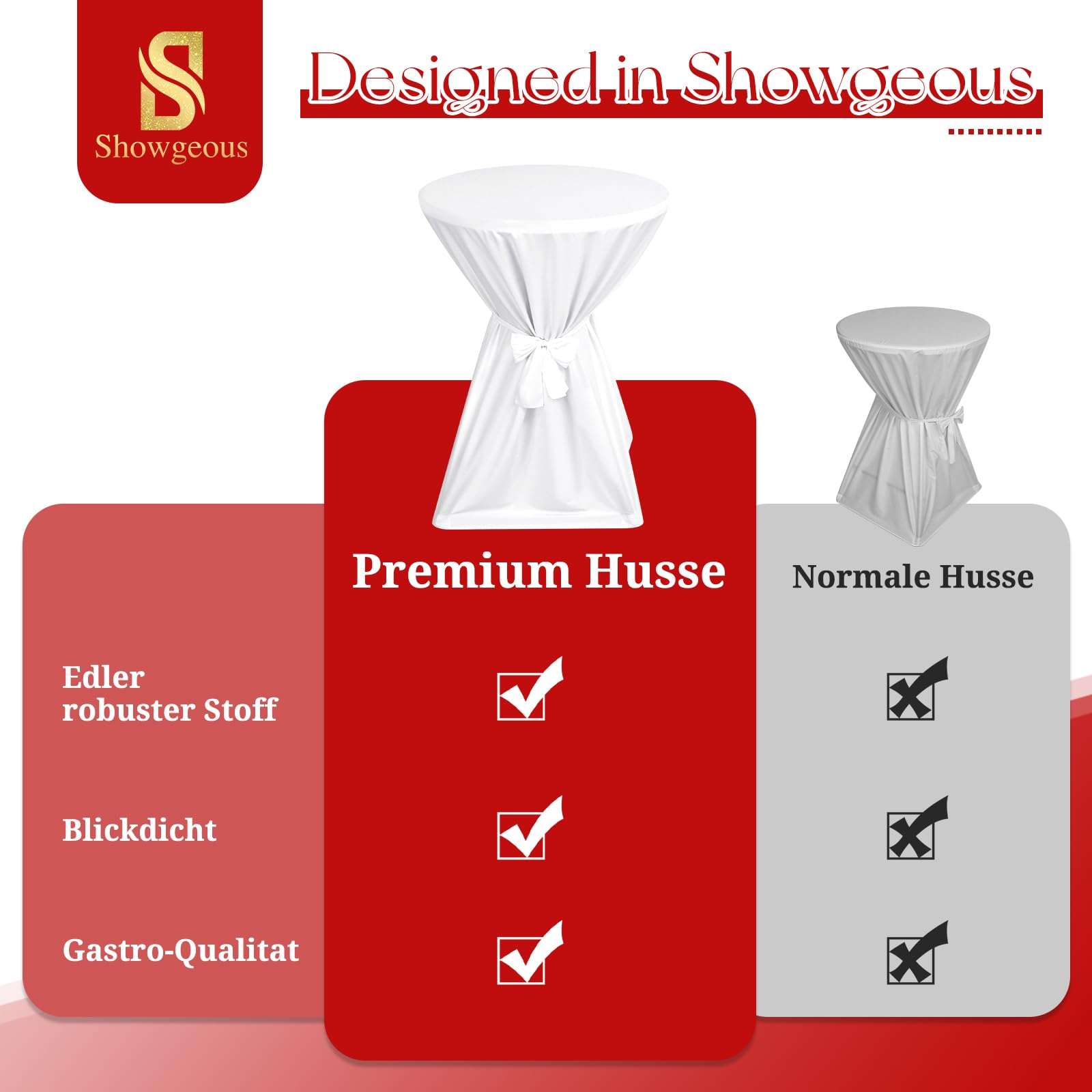 Showgeous Lot de 6 Housses de Table de Bar Premium 60 cm Blanches Housses de Table pour Tables de Bar 60 cm Housse de Table de Bar, Nappe de Table de Bar Antidérapante et Lavable Ruban