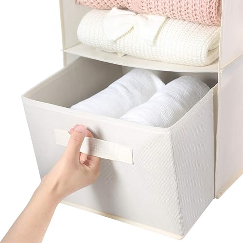 Miniatura 4 de MAX Houser Organizador colgante de armario de 4 estantes, ahorro de espacio, estantes colgantes de tela con 2 bolsillos laterales, plegable (beige)