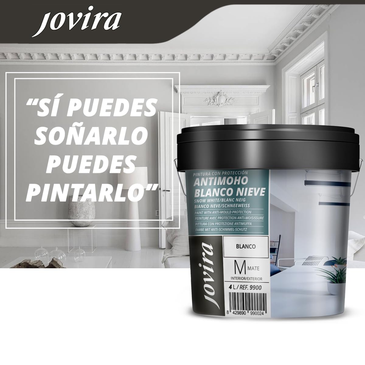 JOVIRA PINTURAS Pintura con Protector Antimoho, Blanco Nieve. Pintura mate de buena cubrición y blancura (2x4 Litros) A-9