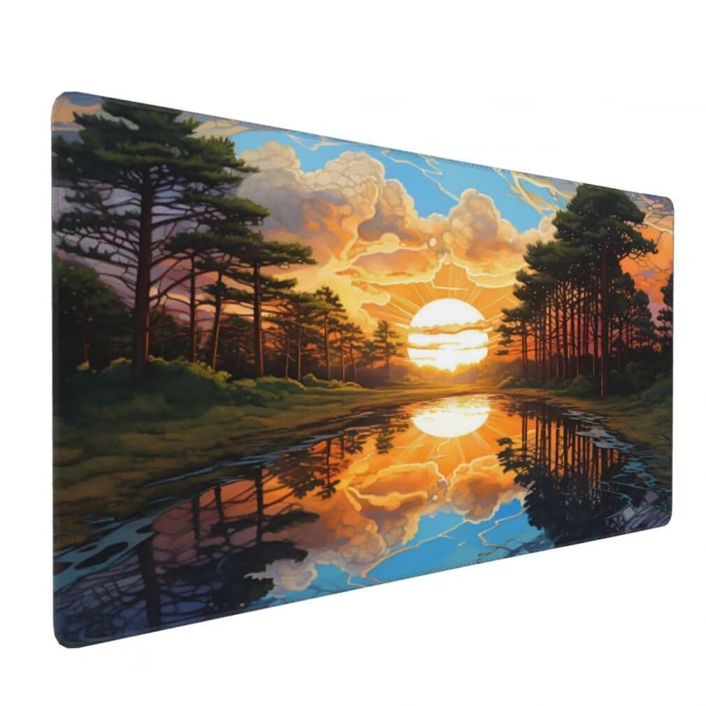 Tappetino Mouse XXL 1200x600mm Tramonto Grande Mouse Pad, Tappetino Scrivania Grande Mousepad Gaming con Bordi Cuciti, Tappeto Scrivania con Base Antiscivolo per Ufficio e Casa (Paesaggio) -MP1560