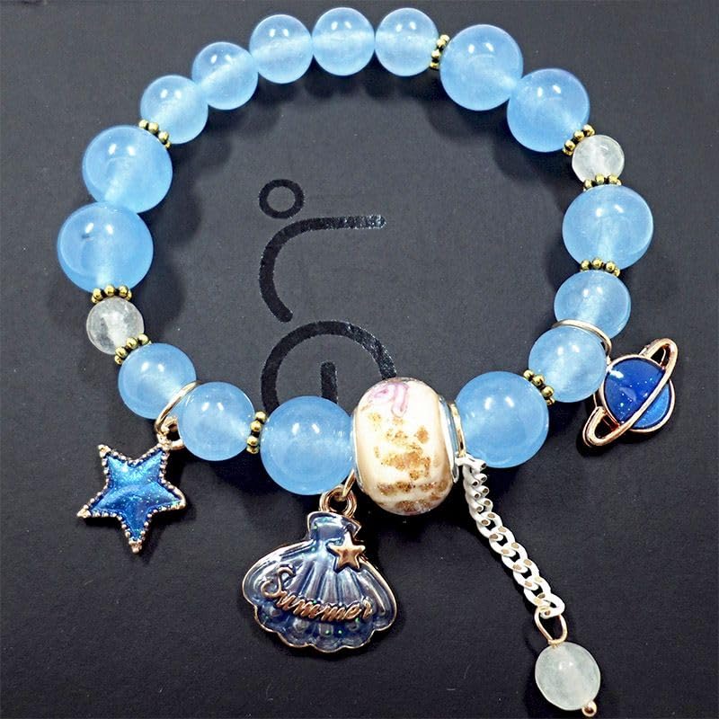 石白水晶 friendship bracelets 手链女五角星 friendship bracelets 手链星星 charm bracelet 手串手饰品S494浅蓝玉髓双色月3