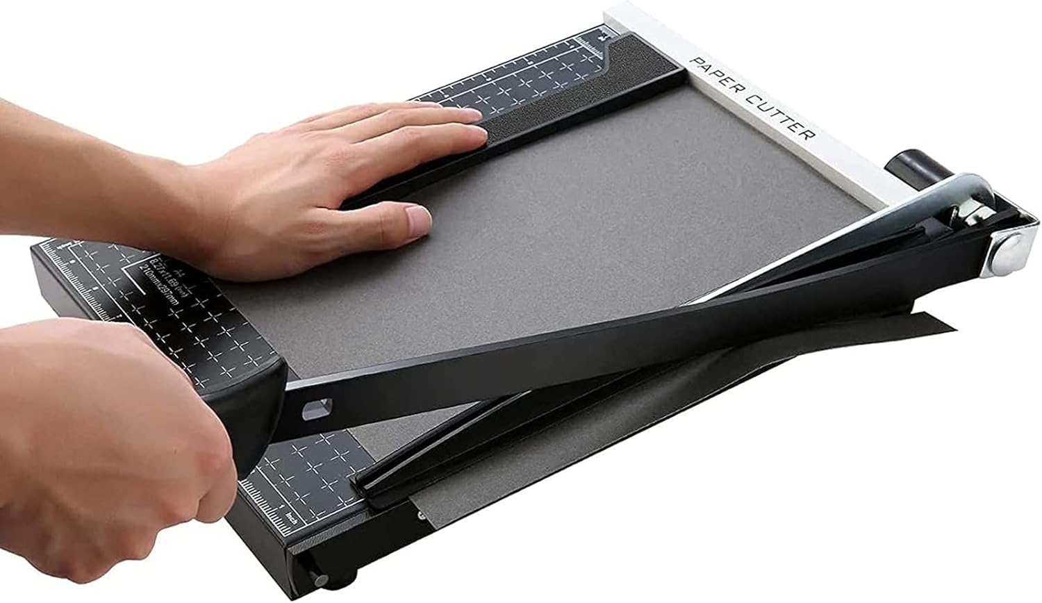 Coupeur de papier A4-B7, longueur de coupe 300 mm, coupe guillotine pour carton, base en métal avec verrouillage de sécurité de la lame et double guide, capacité 12 feuilles (Noir)