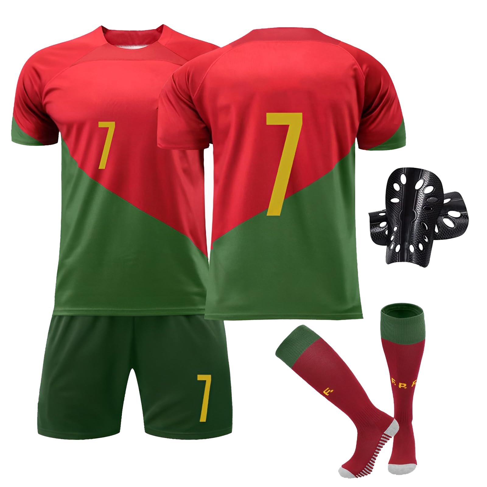 Sternstunde Ensemble de Maillot de Foot Enfant, Maillot De Foot Pour Enfants, Short, Chaussettes & Genoux protections, Tissu Respirant à 4 Directions Élastiques 100% Polyester
