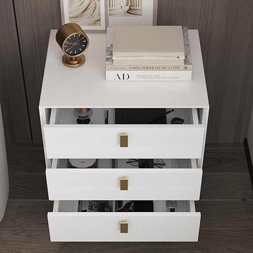 Miniatura 11 de Homsee Mesita de noche de 3 cajones, moderna mesita de noche con almacenamiento, mesa auxiliar versátil con patas de metal para dormitorio, sala de