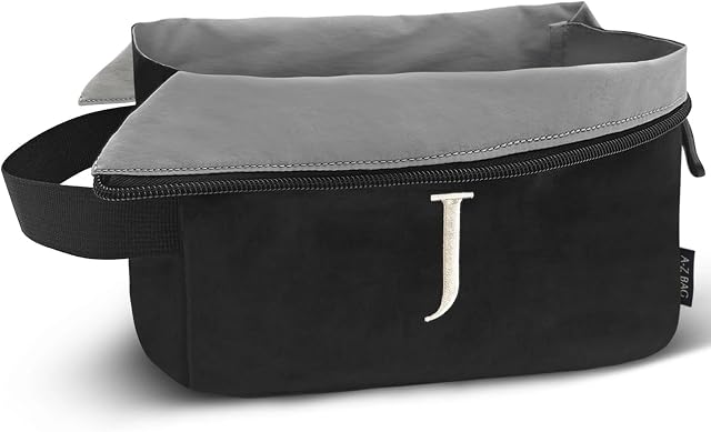 A-Z BAG Lightweight Toiletry Bag, Water-Resistant Personalised Makeup Bags with Embroidery Initial, Birthday Gifts for Women Men (J, Black)