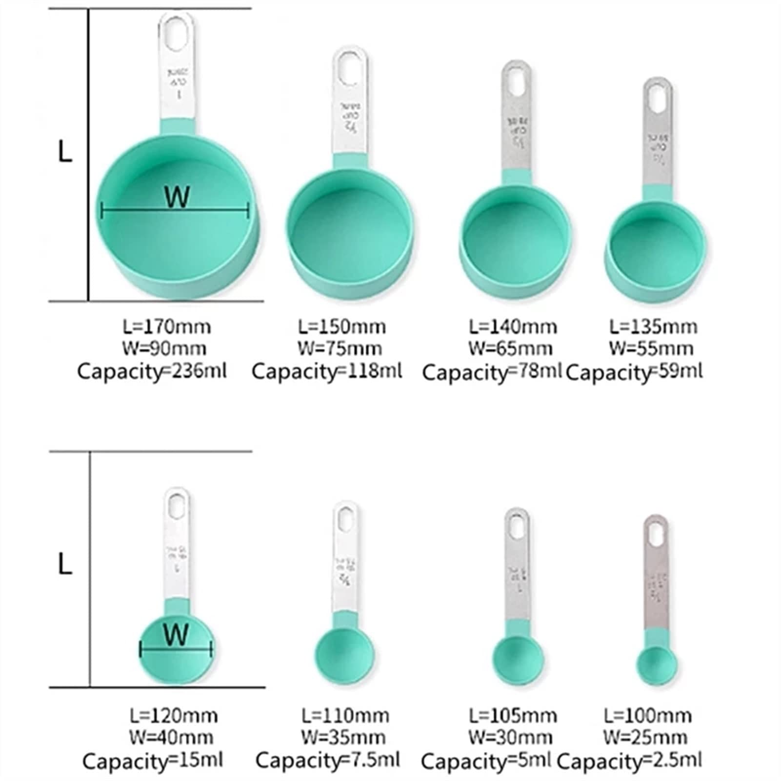 4/8 pezzi Cucchiai multiuso Strumenti per misurare la tazza Accessori per la cottura in PP Manico in plastica in acciaio inossidabile Gadget da cucina (Colore: 8 pezzi Abito verde) (8 pezzi