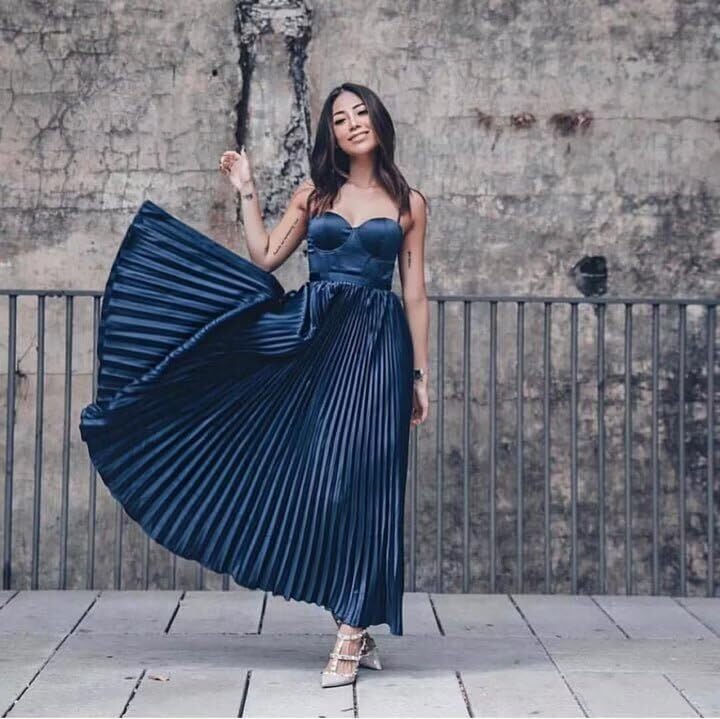 Women's Satin Strapeless Bridesmaid Dresses with Scraf Tea Length A Line Pleate Wedding Guest Dress LA2024