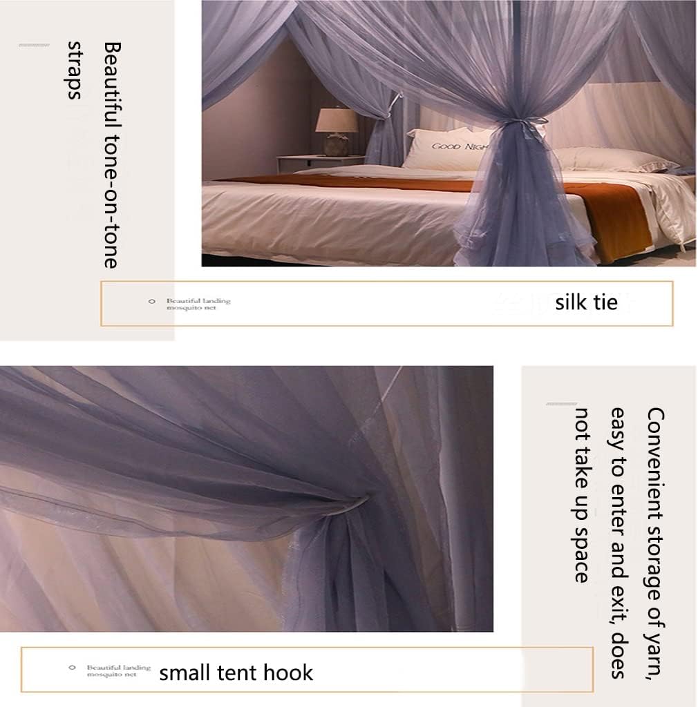 Mosquito NET Elegant Bed Canopy Retractable U-Shaped Floor Mosquito Net Three-Door Bold Stainless Steel Bracket for Covering Beds,Cribs,Hammocks (Grey 1.8 * 2.2m)
