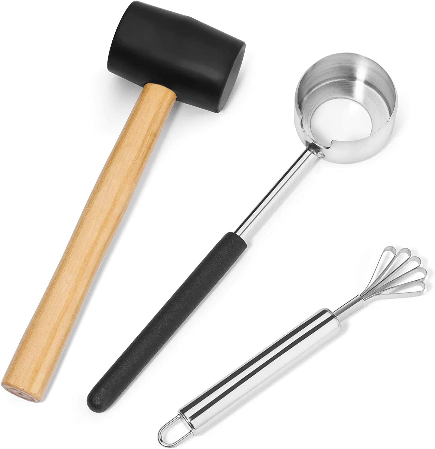 NicoSeeWonder Coconut Opener Set for Young & Mature Coconuts,Coconut Tools for Meat Removal with Hammer & Stainless Steel Knife,Utensil,Easy to Use and Comfortable