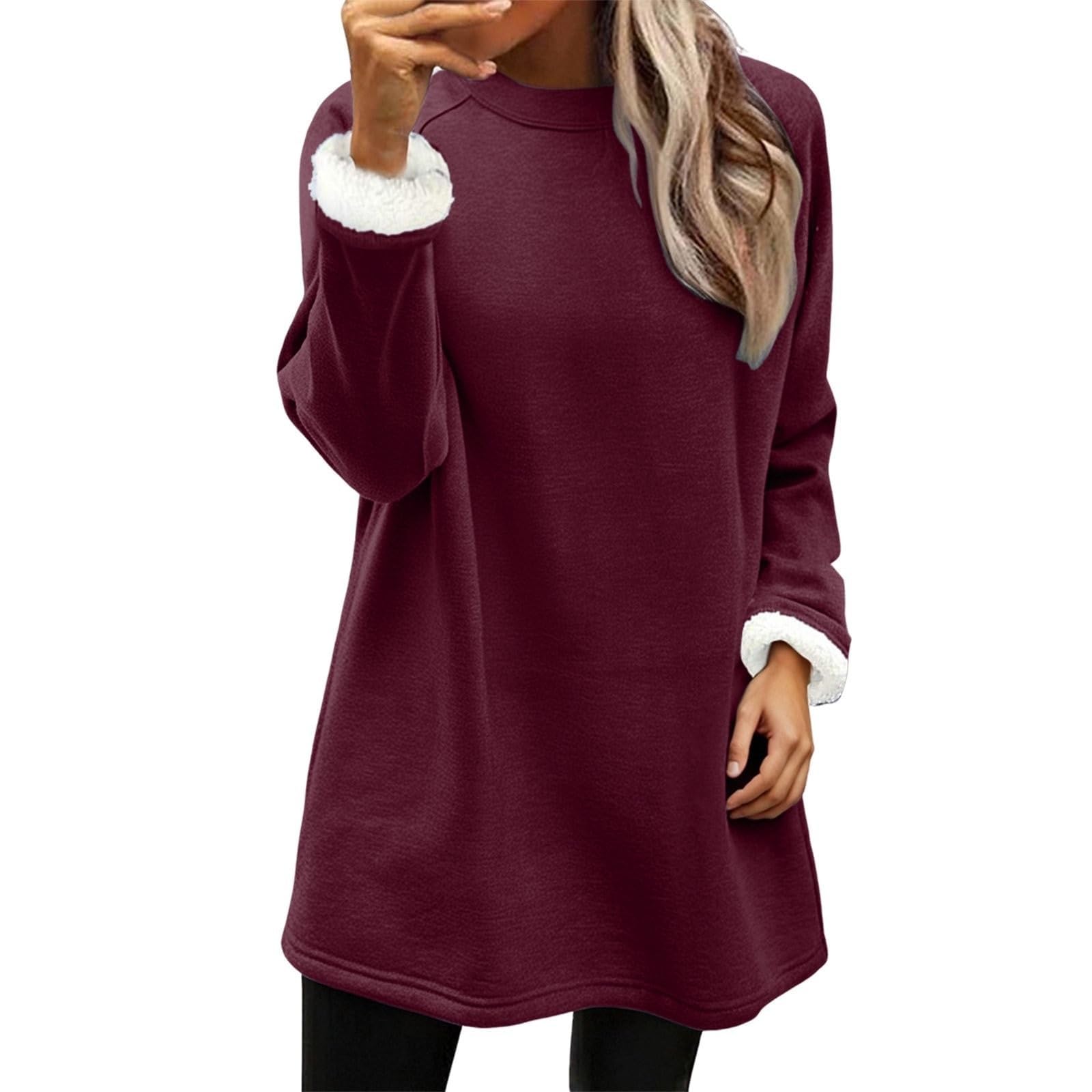Felpa invernale da donna in caldo pile Sherpas foderato girocollo pullover loungewear tuniche top manica lunga sherpa foderato tuniche top, u, M