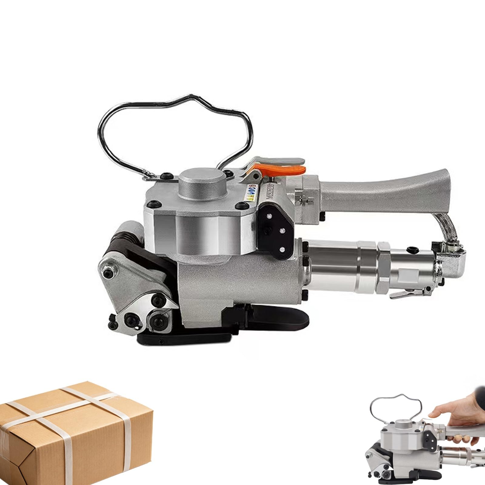 Outil de cerclage pneumatique, Machine d'emballage automatique portative avec tension max. de 3500 N pour feuillards PET/PP de 1/2 à 3/4 po, Idéal pour cartons, palettes et emballages lourds