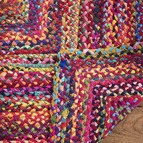 Tapete de Algodón Trenzado Boho 6'x6' Rojo y Multicolor miniatura 5
