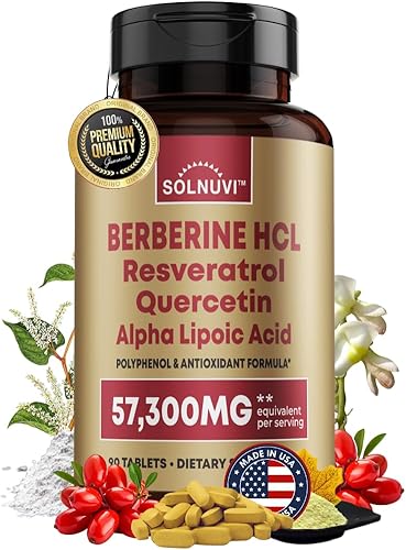 Suplemento de berberina premium con resveratrol quercetina ácido alfa lipoico  Complejo de berberina HCl 501 potentes antioxidantes, polifenoles,