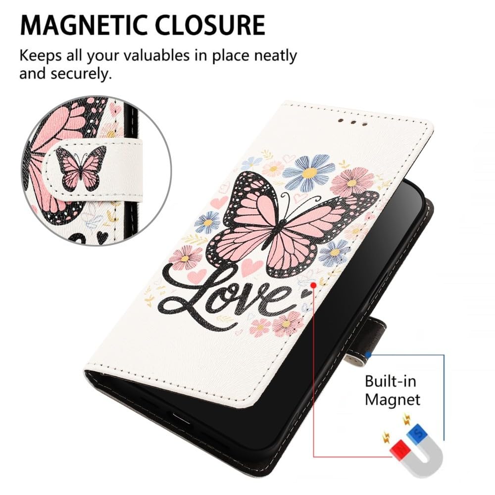 Generic Étui compatible avec iPhone 6/7/8/SE2/SE3 (motif : papillon rose) résistant aux chocs à rabat magnétique, étui à cartes