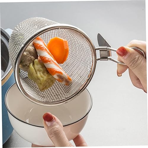 Miniatura 8 de Colador de acero inoxidable para freír, aceite de araña, colador de pasta ranurada, malla para pasta, cesta de cocina, fideos calientes, 2 uds