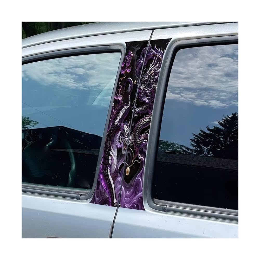Bertdcx One Color Car Adhesive Waterproof Vinyl B Post Protective Dragon And Tiger Glossy Stickers Auto Parts