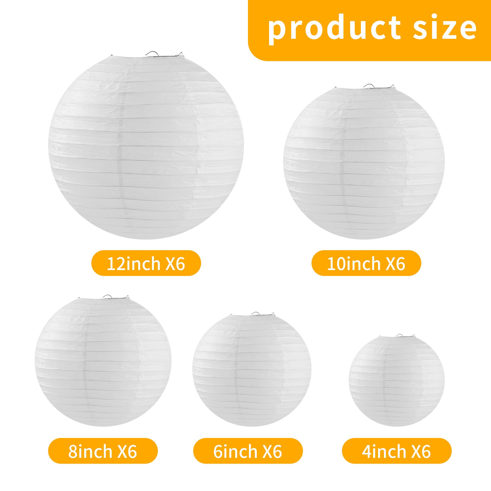 Lanternes Papier Blanc 30 Pcs Ronde 10-30cm 6 Pièces/Taille, Lampion Suspendue DIY Mariage Anniversaire Fête Décoration Cuneary - Maison