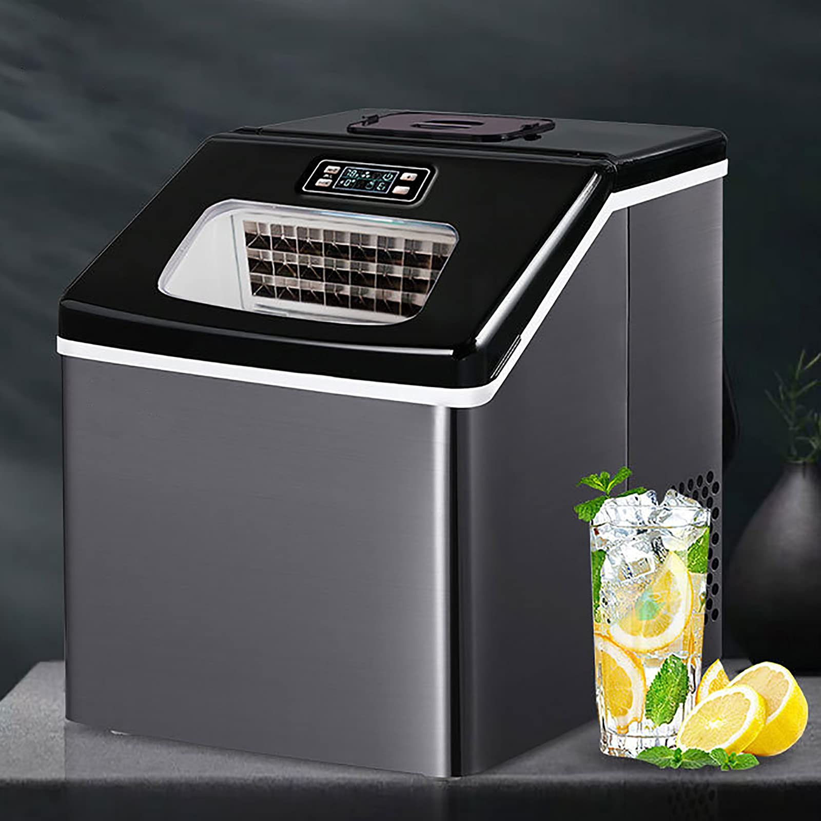 Ice Machine Countertop, Ready to Put Ice Cubes in 12-20 Minutes, 25kg Ice Cubes Every 24 s, Automatic Cleaning, LCD Display, 2.2 Liters Water Storage with Shovel and Basket on Fridge.com