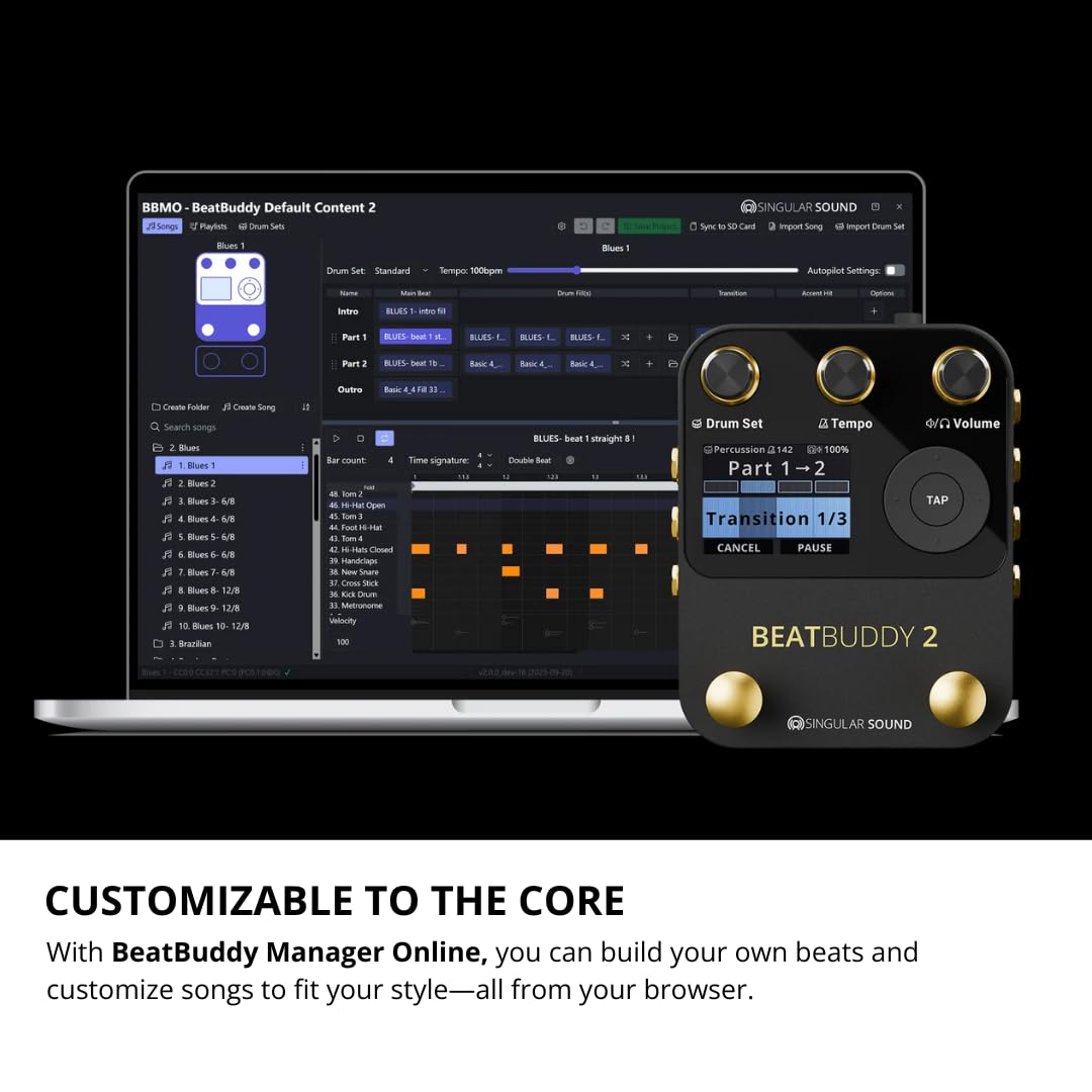 Singular Sound BeatBuddy Mini 2 Effektpedal (Drumbegleitung in Pedalform, 9 Drumsets, 24 Genres, 200+ Styles, Fusspedal Drum für Gitarre und Bass, einfache Bedienbarkeit, mit LED Anzeige)