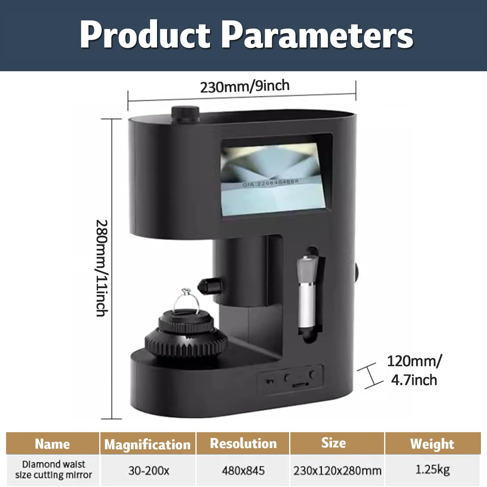 Microscopio Digitale per La Visualizzazione di Iscrizioni su Diamanti, Ingrandimento 30-200x, con Doppio Schermo LCD E Luce LED, Ideale per Test su Diamanti E Ispezione Tessile