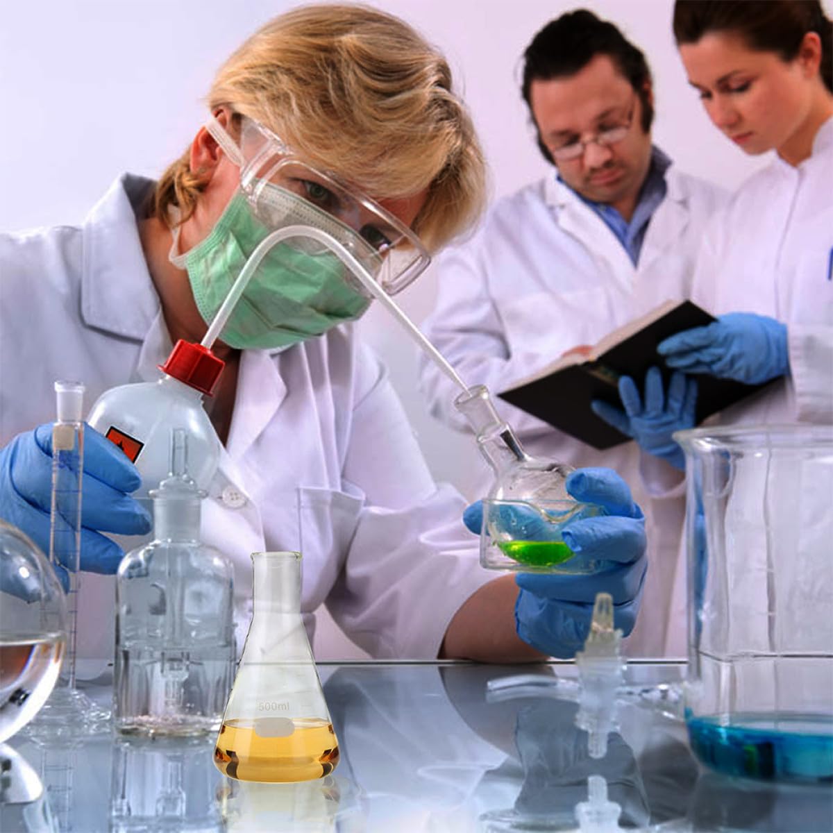 Cabilock Matraces Erlenmeyer Capacidad Estándar de Vidrio de Borosilicato Conjunto de 4 Resistente Diseño Cónico y Base Plana para Pruebas en Química