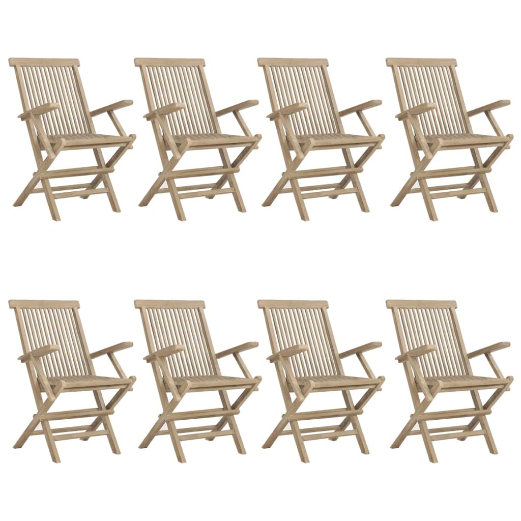 ShGaxin Składane krzesła ogrodowe 8 szt. szare 56x61x89 cm drewno tekowe, krzesła ogrodowe, fotel ogrodowy, plastikowy zewnętrzny fotel ogrodowy