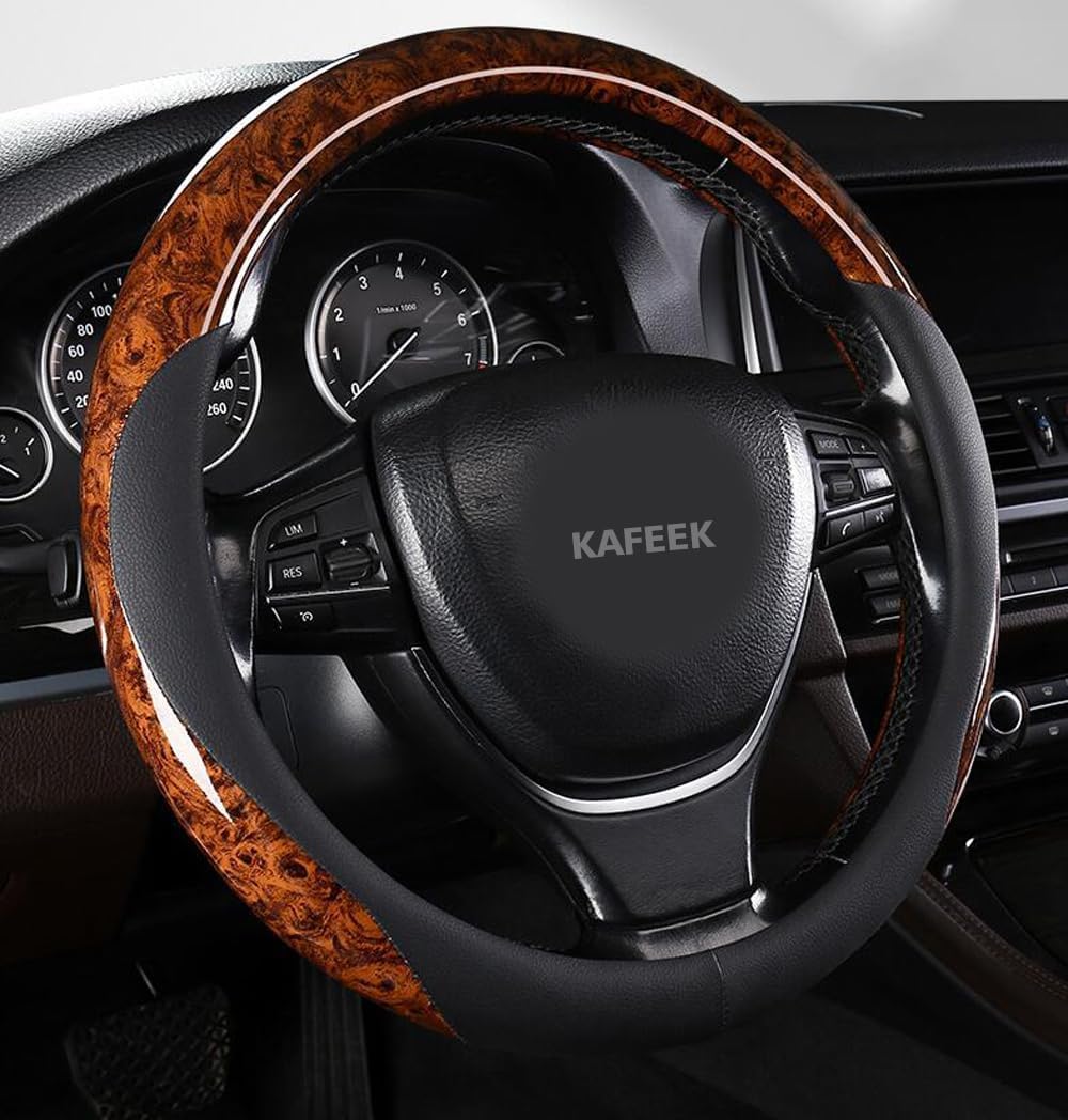 KAFEEK Wood Grain Steering Wheel Cover Microfiber Leather Universal 14 1/2-15 inch, Car Steering Wheel Cover Men Women, Comfortable, Anti-Slip, Odorless, Brown-image-31