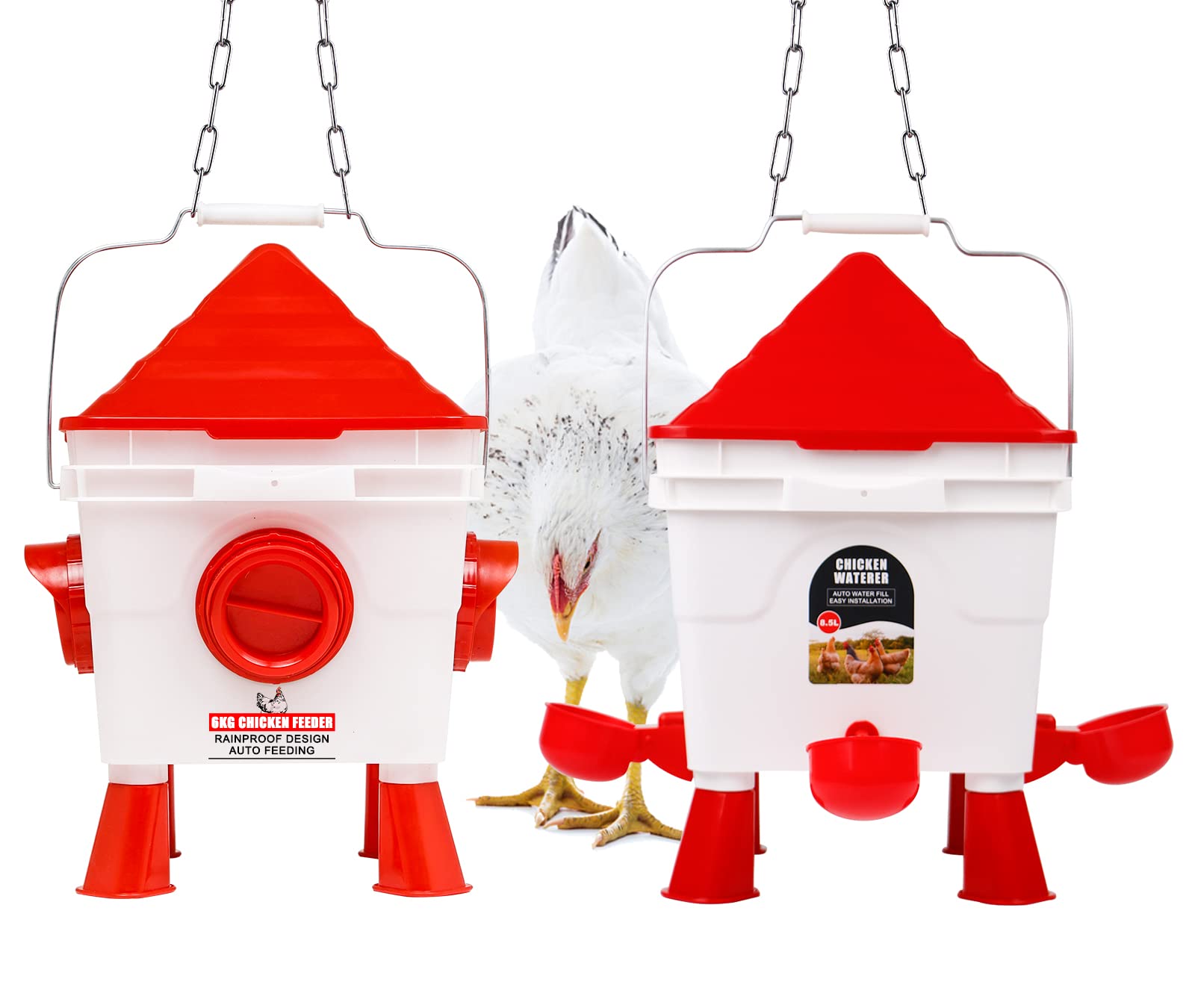 HOWUXZO Chicken Feeder and Waterer Set, 13 Pounds Chicken Feeders No