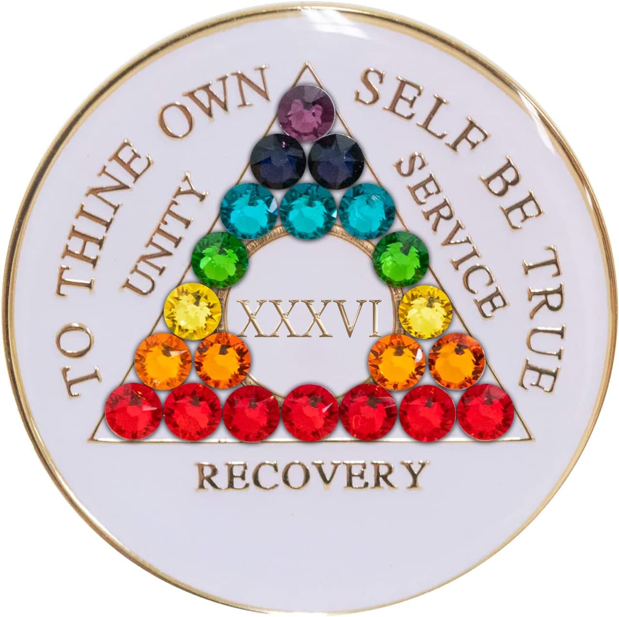 AA Chip | Sobriety Coin | Recovery Gift | White Medallion with Chakra Bling
