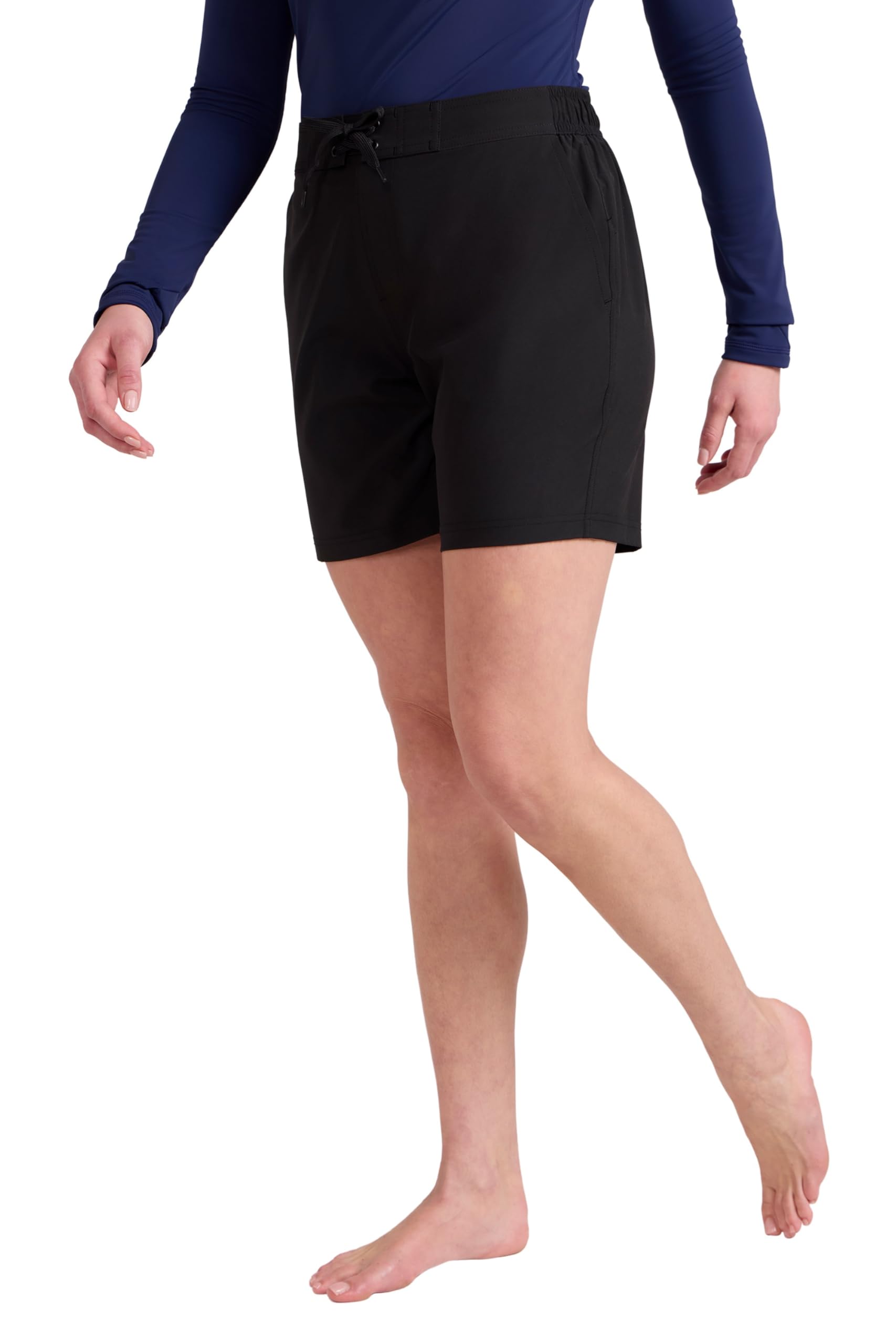 Mountain Warehouse Quick Dry Womens Long Board Shorts - Quick Dry & Lightweight Short Pants UPF 50+ & Drawcord - Spring Summer, Beach, Walking, Hiking, Outdoors Jet Black Women's Size 18