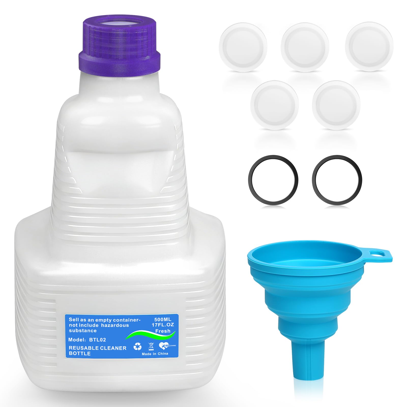 Photo 1 of 1 Pack Refillable Bottle for Swiffer Wet Jet Mop - 500ML Leak-Proof HDPE Empty Cleaner Solution Bottle with 5 Silicone Gaskets & 1 Funnel Wood Care & Pet Safe, Eco-Friendly