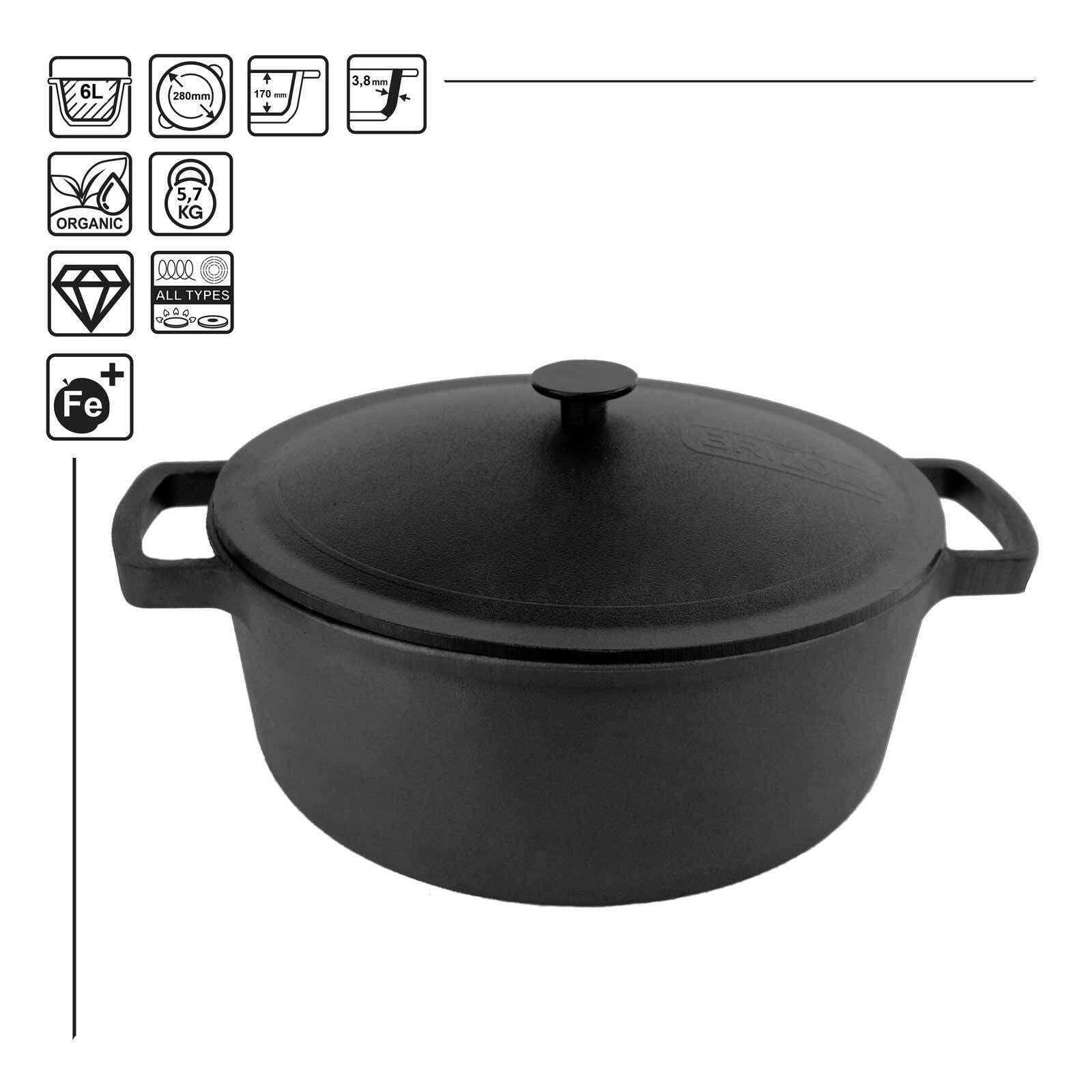 Pentola In Ghisa Per Pane 5,7L Con Coperchio E Tappetino Silicone – Dutch Oven 26 Cm, Per Cuocere, Brasare E Arrostire (Rossa)