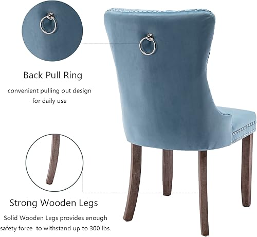 Miniatura 108 de Juego de 4 sillas de comedor de terciopelo beige, sillas de comedor tapizadas con adorno de tirador de anillo trasero y patas de madera maciza,