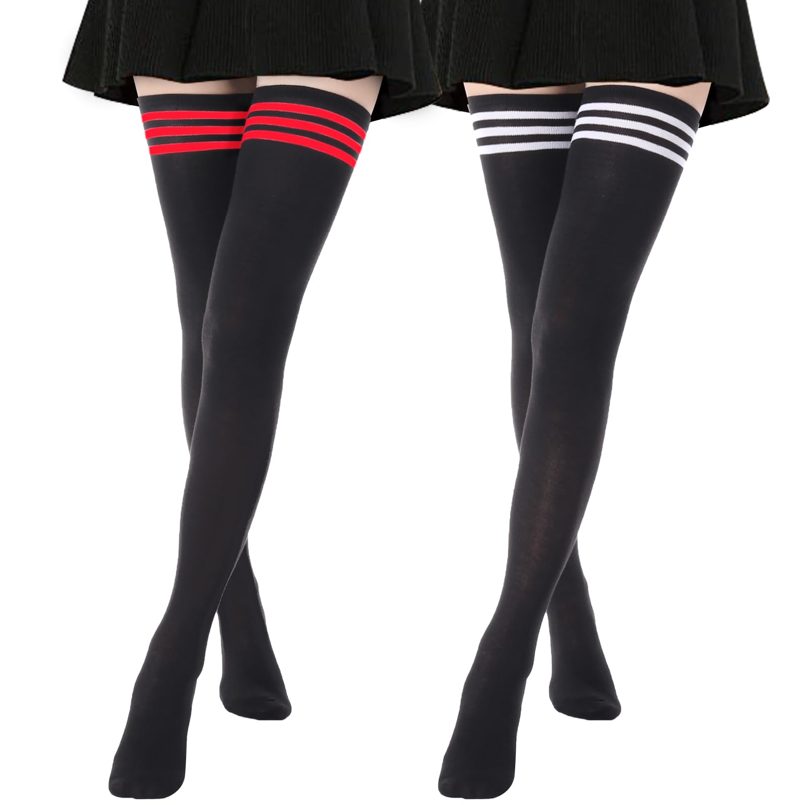 AQOKKA Extra Long Thigh High Socks for Women Striped Long Stockings