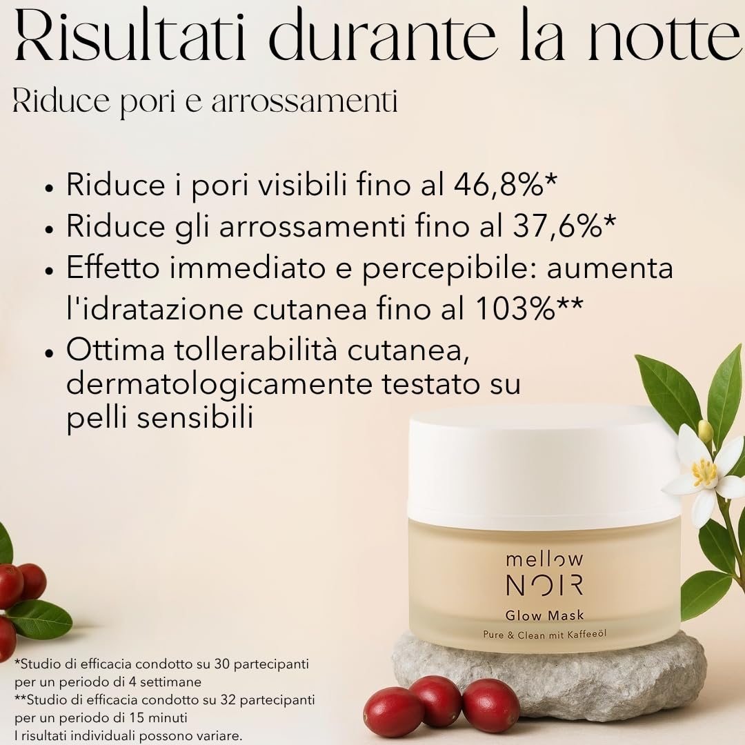 mellow NOIR Duo di trattamenti notturni antirughe - Siero allo ialuronico con crema notte - Effetto rassodante immediato, riduce pori visibili e arrossamenti