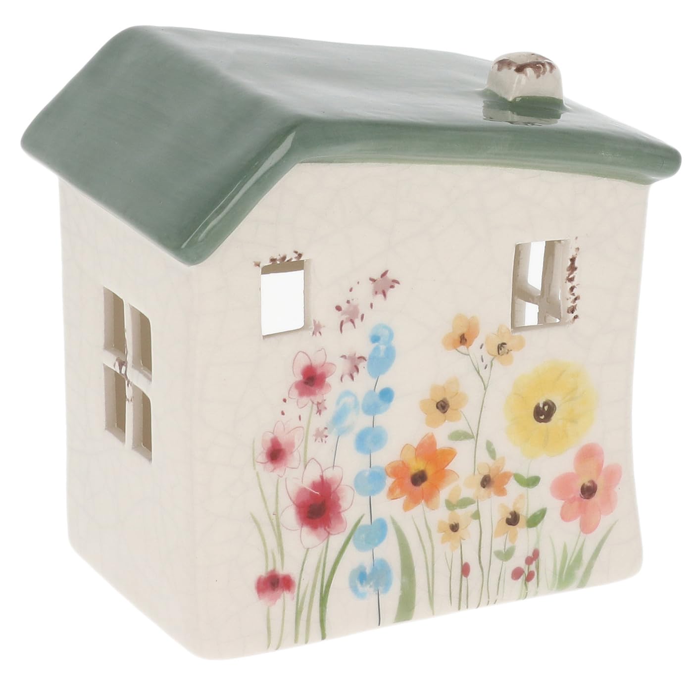 Shudehill Giftware Garden House Tealight Holder – Decorative Ceramic Candle Lantern for Home & Garden (Garden House Tealight Wide Sage Small)