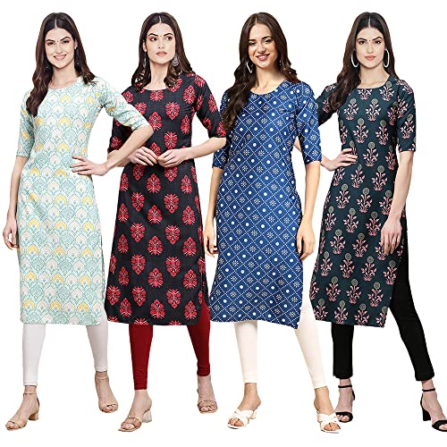 Image of Pinkmint Women's Crepe Digital Print Straight Kurta [Pack of 4] (CCV-334-338-339-335)
